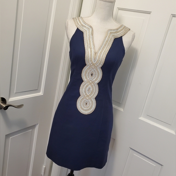 Lilly Pulitzer Valli Navy Shift Dress Size 0, Classic, formal, 100% Cott… - Picture 2 of 14